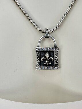 Stigma Fleur De Lis Padlock Pendant Silver Tone NOLA Saints NEW